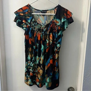 Fashion Bug women’s blouse double ruffle on the cap sleeves Size S